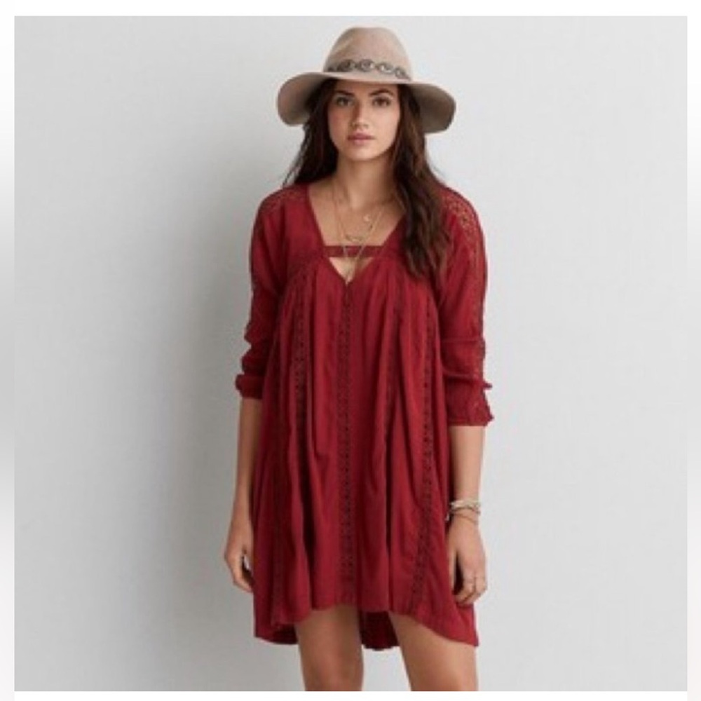 American Eagle Lace Crochet Shift Boho Dress Red‎ size small